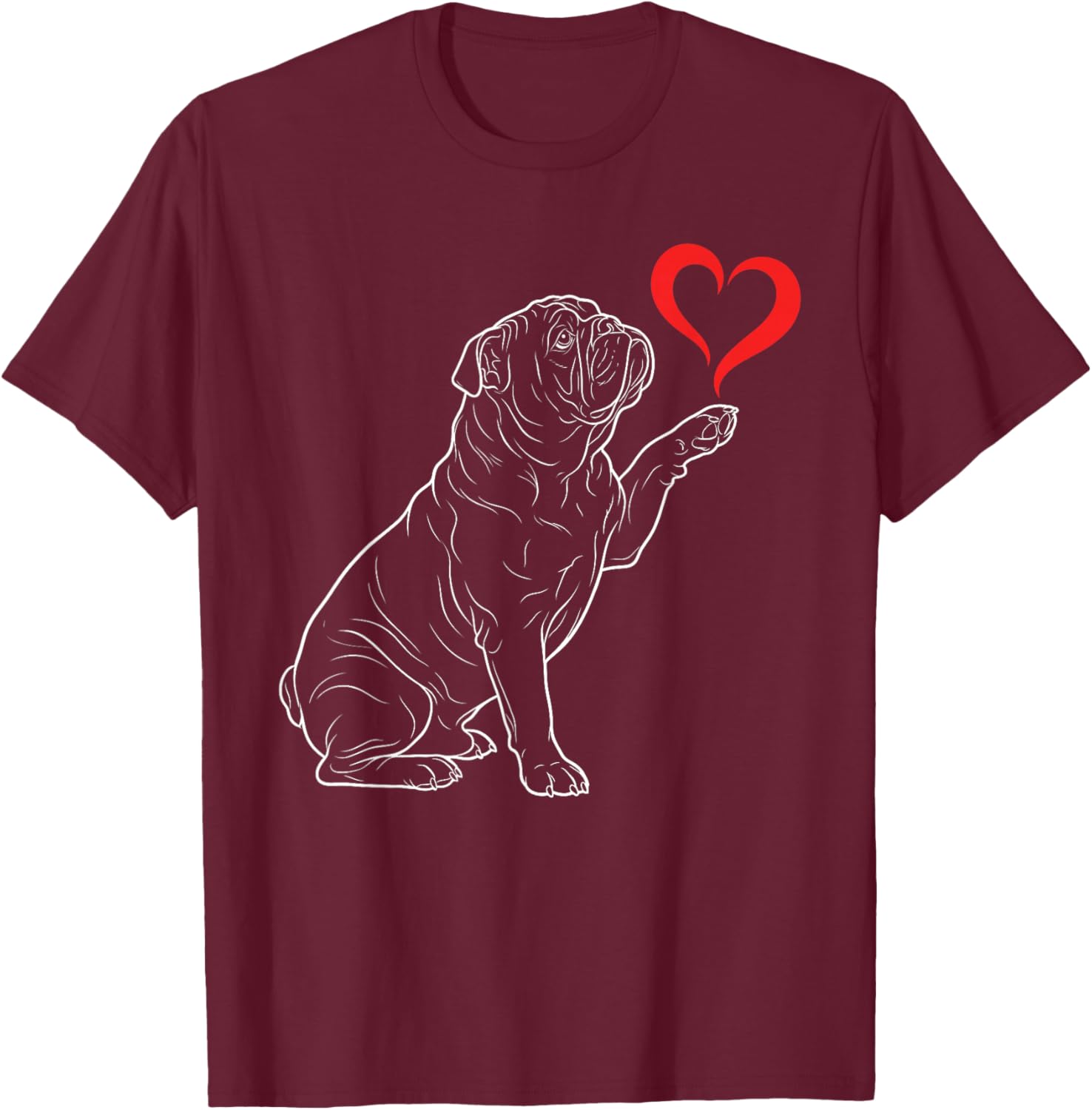 English Bulldog Dog Art Holding Heart Valentines T-Shirt - T-Shirt | Maroon