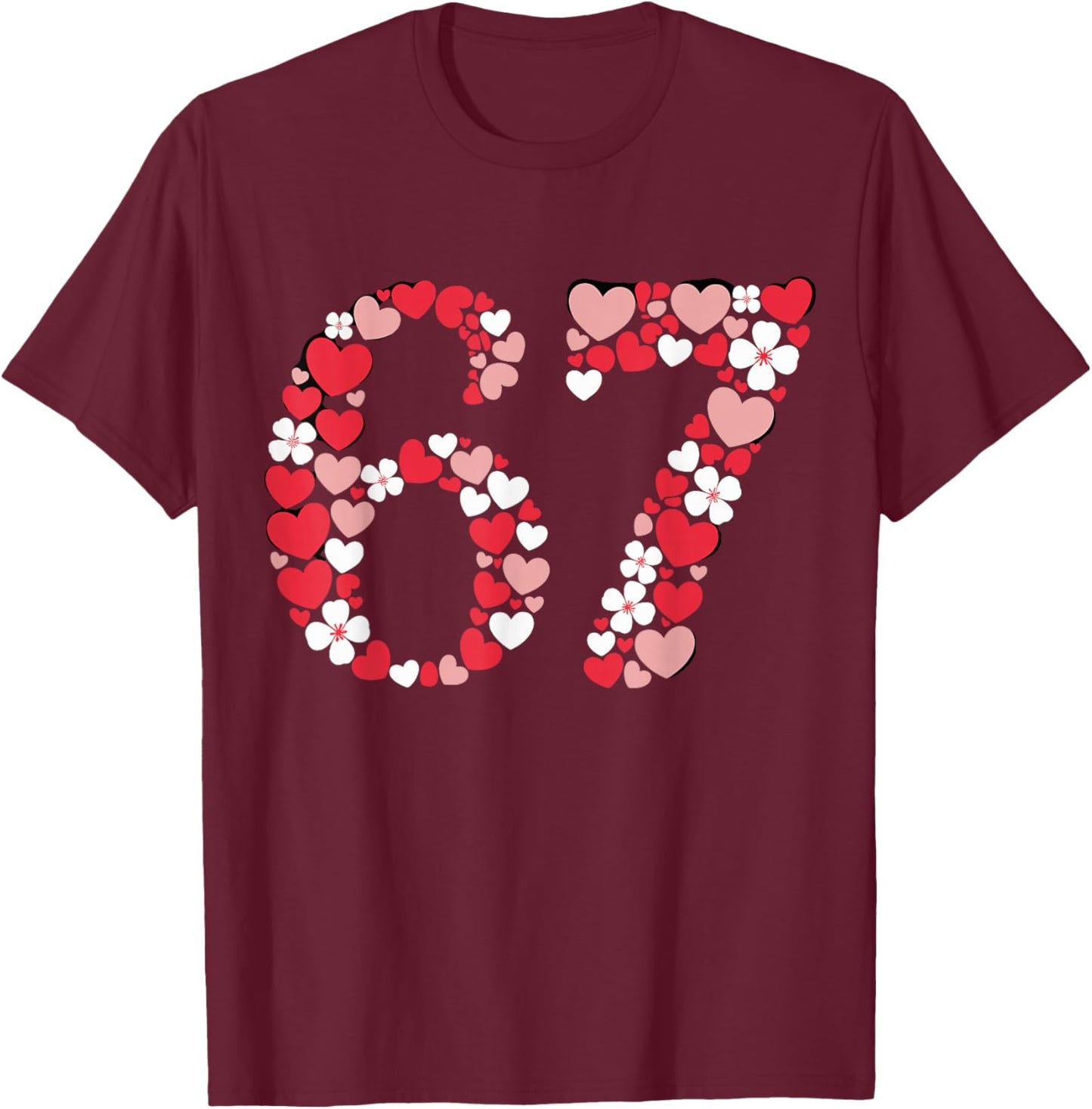 Valentine 67 Meme Six Seven Hearts Flower Boy Girl Kid T-Shirt - T-Shirt | Maroon