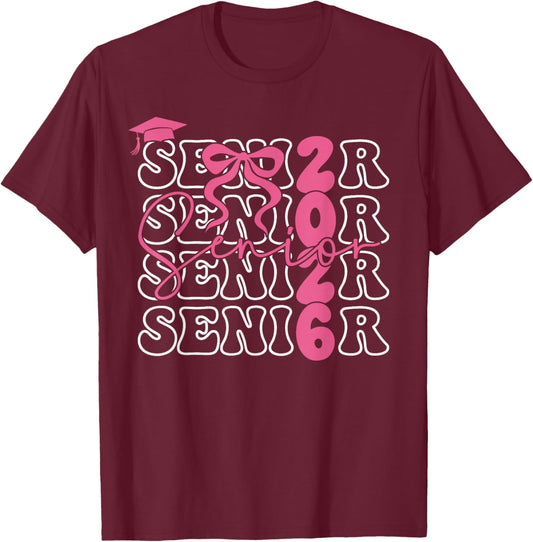 Senior 2026 Class of 2026 Coquette Pink Bow Graduation 2026 T-Shirt - T-Shirt | Maroon