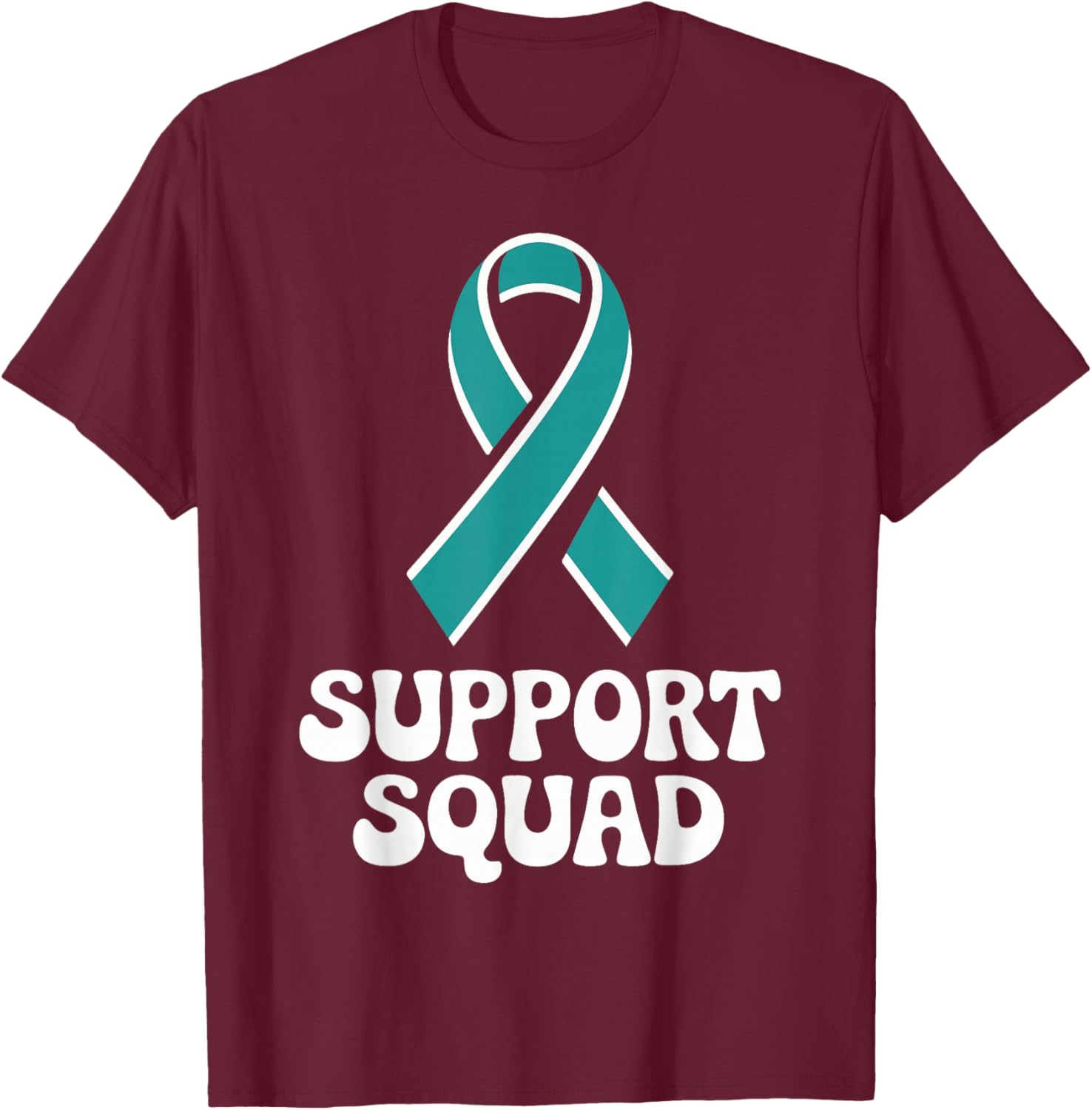 Cervical Cancer Awareness Support Squad Teal Ribbon T-Shirt - T-Shirt | Maroon