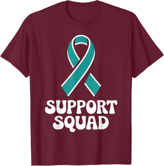 Cervical Cancer Awareness Support Squad Teal Ribbon T-Shirt - T-Shirt | Maroon