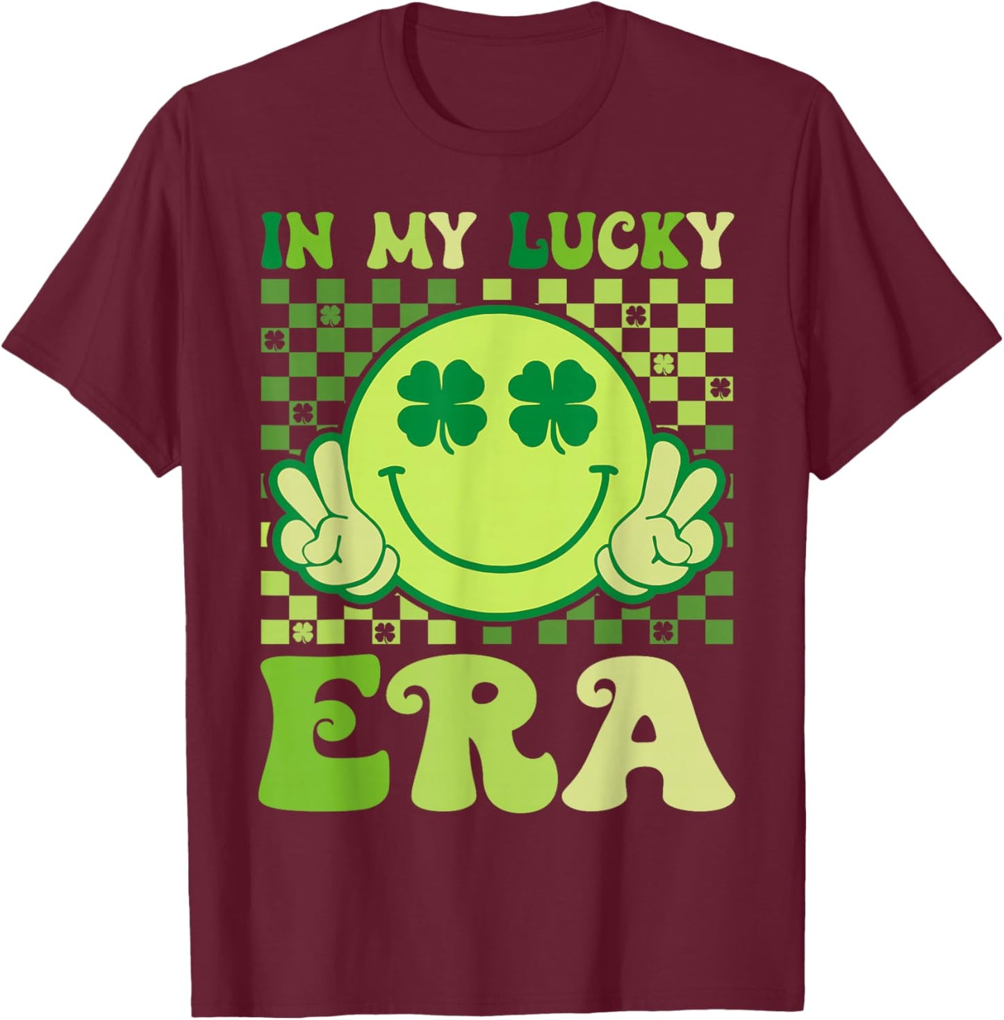 Groovy in My Lucky Era St Patricks Day Shamrock Men Women T-Shirt - T-Shirt | Maroon