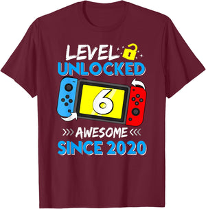 Level 6 Unlocked Awesome Since 2020 6th Birthday Video Game T-Shirt - T-Shirt | Maroon