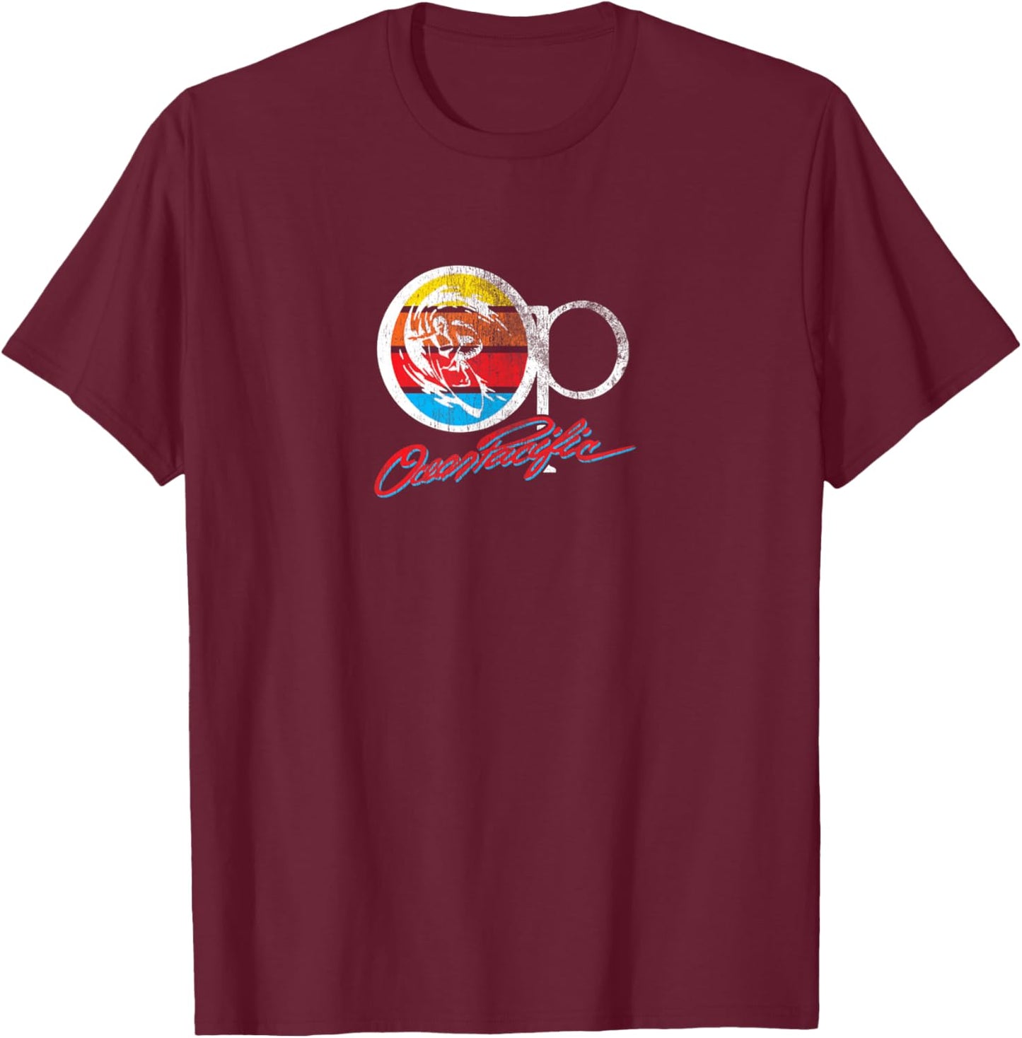 Op Ocean Vintage Pacific Ocean Beach Sun Palm Trees Retro T-Shirt - T-Shirt | Maroon