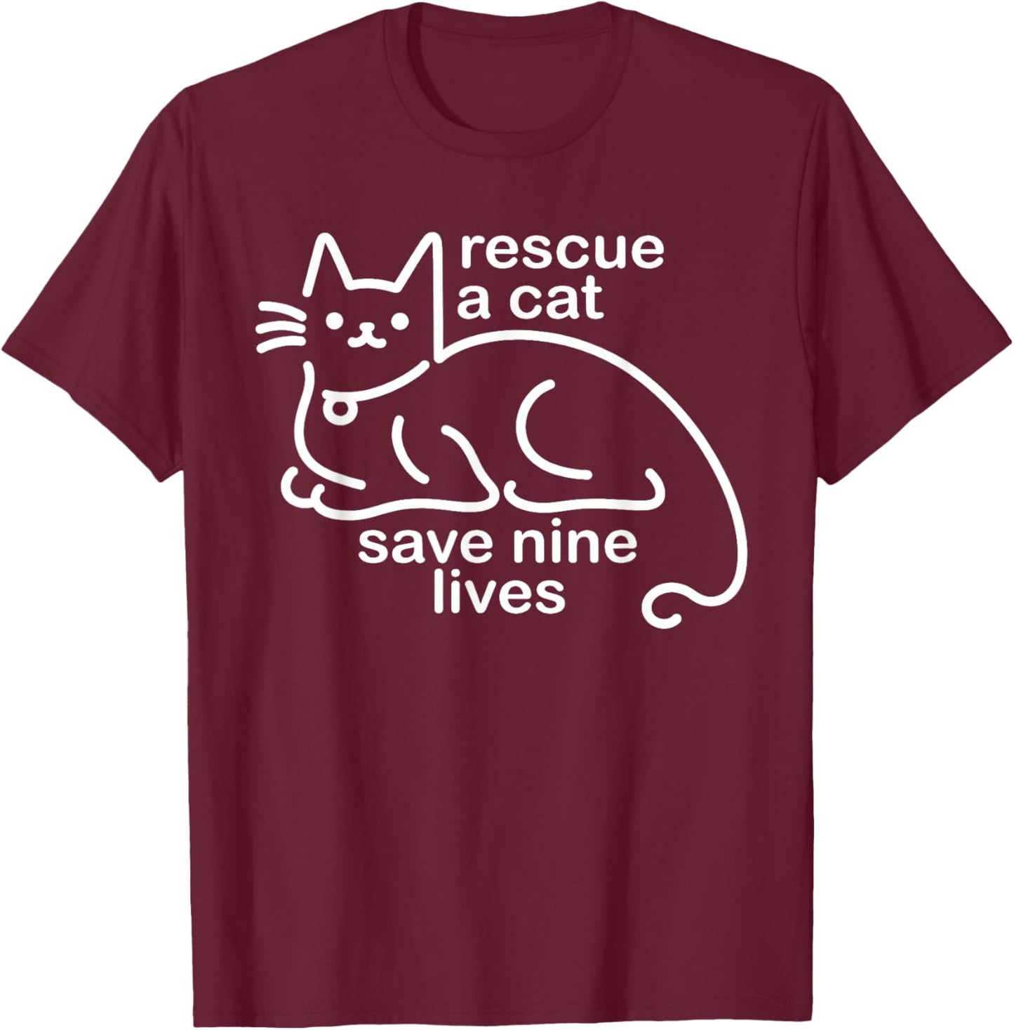 Rescue A Cat Save Nine Lives Japanese Cat Lover Quote T-Shirt - T-Shirt | Maroon