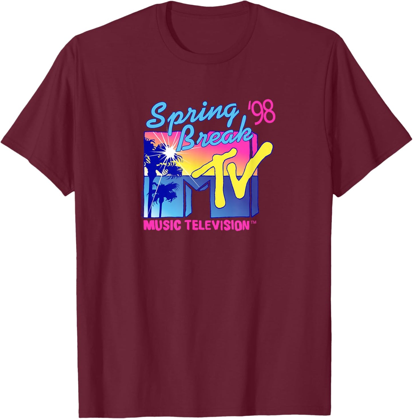 MTV Spring Break '98 Palm Tree Logo Vintage TV T-Shirt - T-Shirt | Maroon