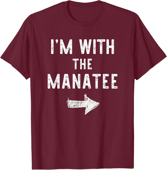 I’m with The Manatee Funny Halloween Couple Costume T-Shirt - T-Shirt | Maroon