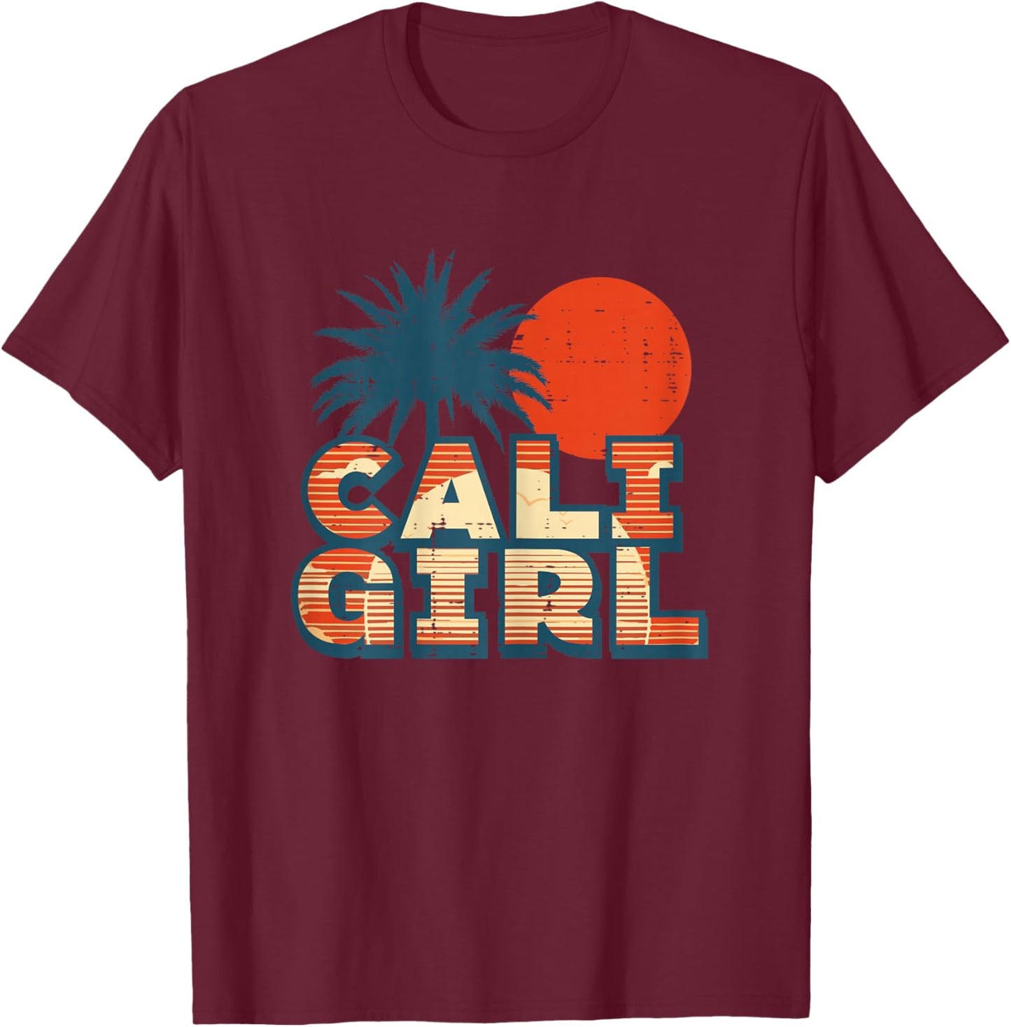 Vacation Cali Girl Palm Trees Sun Summer Girls Kids Women T-Shirt - T-Shirt | Maroon