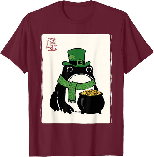 Grumpy Frog Japanese Funny St. Patrick's Day T-Shirt - T-Shirt | Maroon