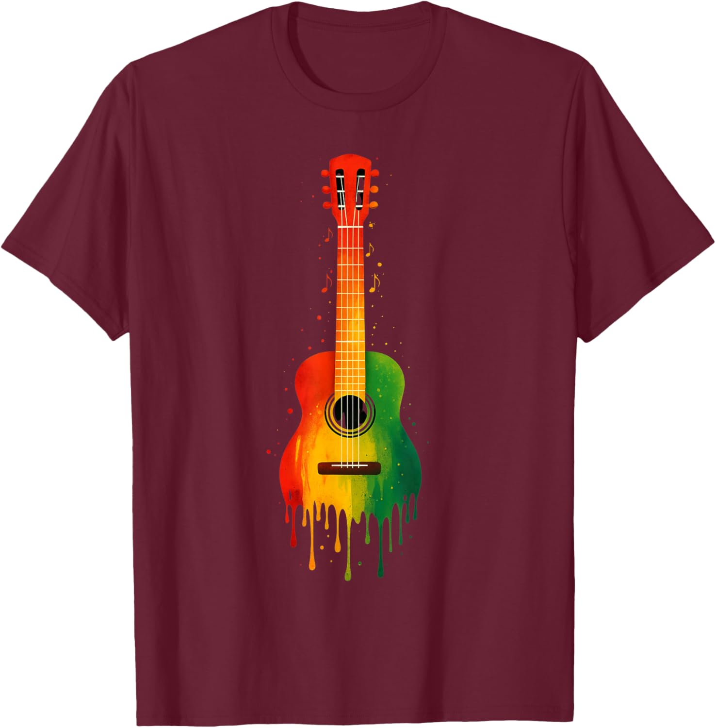 Dripping Paint Acoustic Guitar Art | Jamaican Reggae Vibes T-Shirt - T-Shirt | Maroon