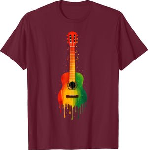 Dripping Paint Acoustic Guitar Art | Jamaican Reggae Vibes T-Shirt - T-Shirt | Maroon