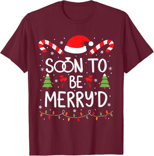 Soon to Be Merry'd Bride Engaged Matching Couples Christmas T-Shirt - T-Shirt | Maroon