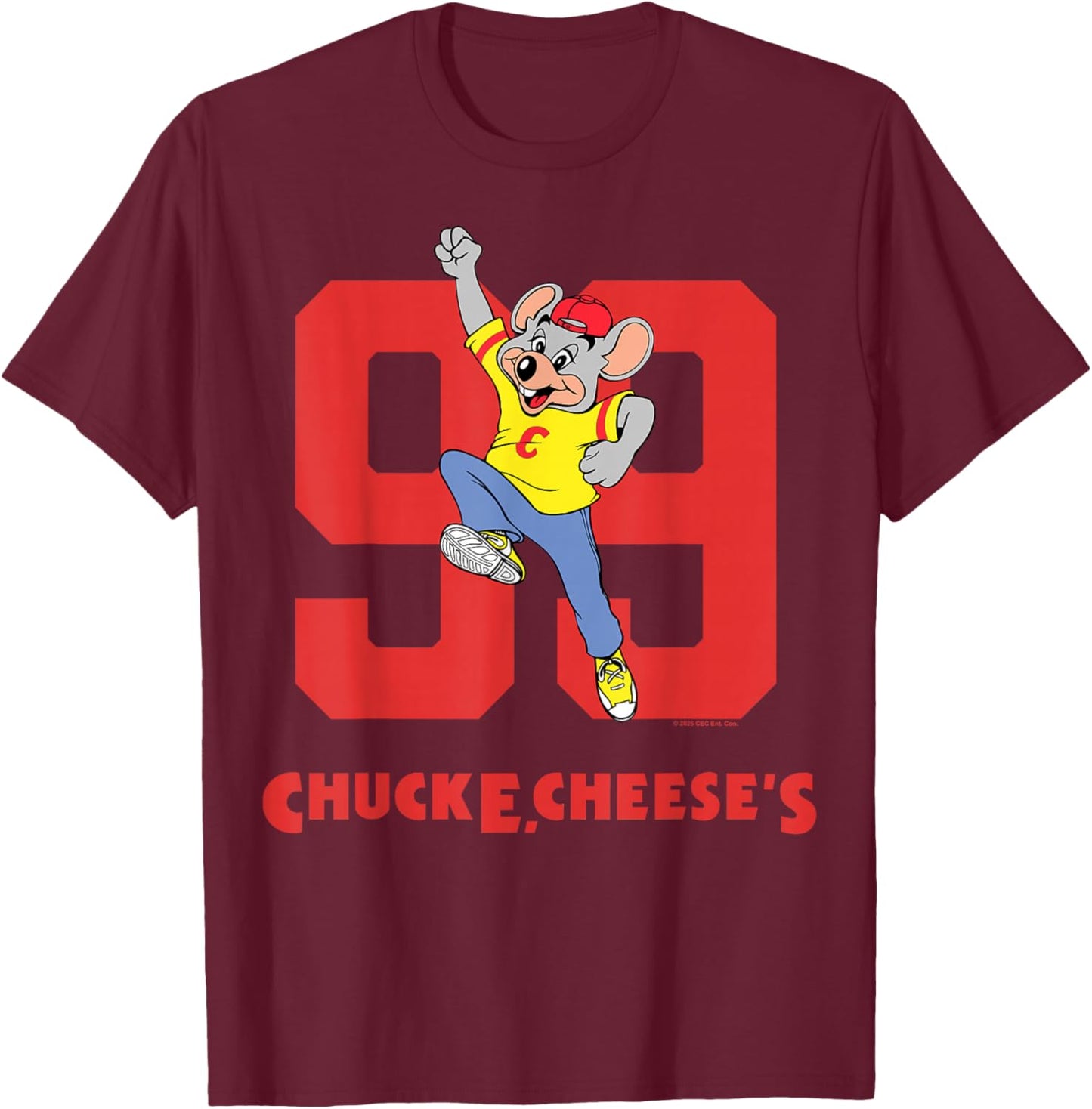 Chuck E. Cheese Number 99 Super Jump Retro 90's Art Design T-Shirt - T-Shirt | Maroon