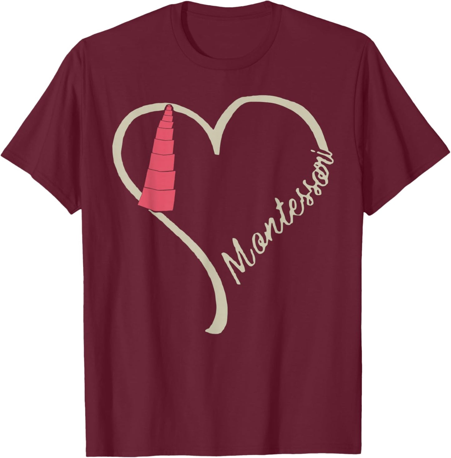 Cute Heart Montessori Teacher Appreciation Educator Costume T-Shirt - T-Shirt | Maroon