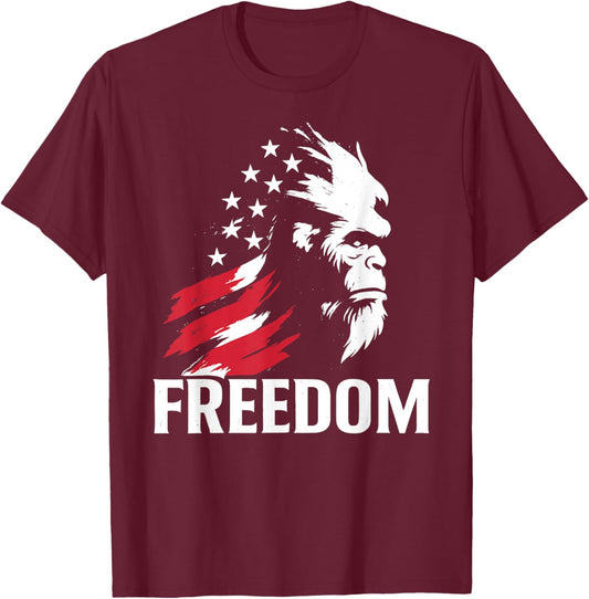 Vintage American Flag Bigfoot Freedom T-Shirt - T-Shirt | Maroon
