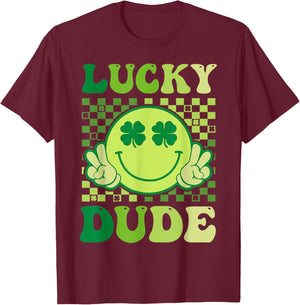 Lucky Dude Retro Groovy Smile Face Shamrock St Patricks Day T-Shirt - T-Shirt | Maroon