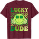Lucky Dude Retro Groovy Smile Face Shamrock St Patricks Day T-Shirt - T-Shirt | Maroon