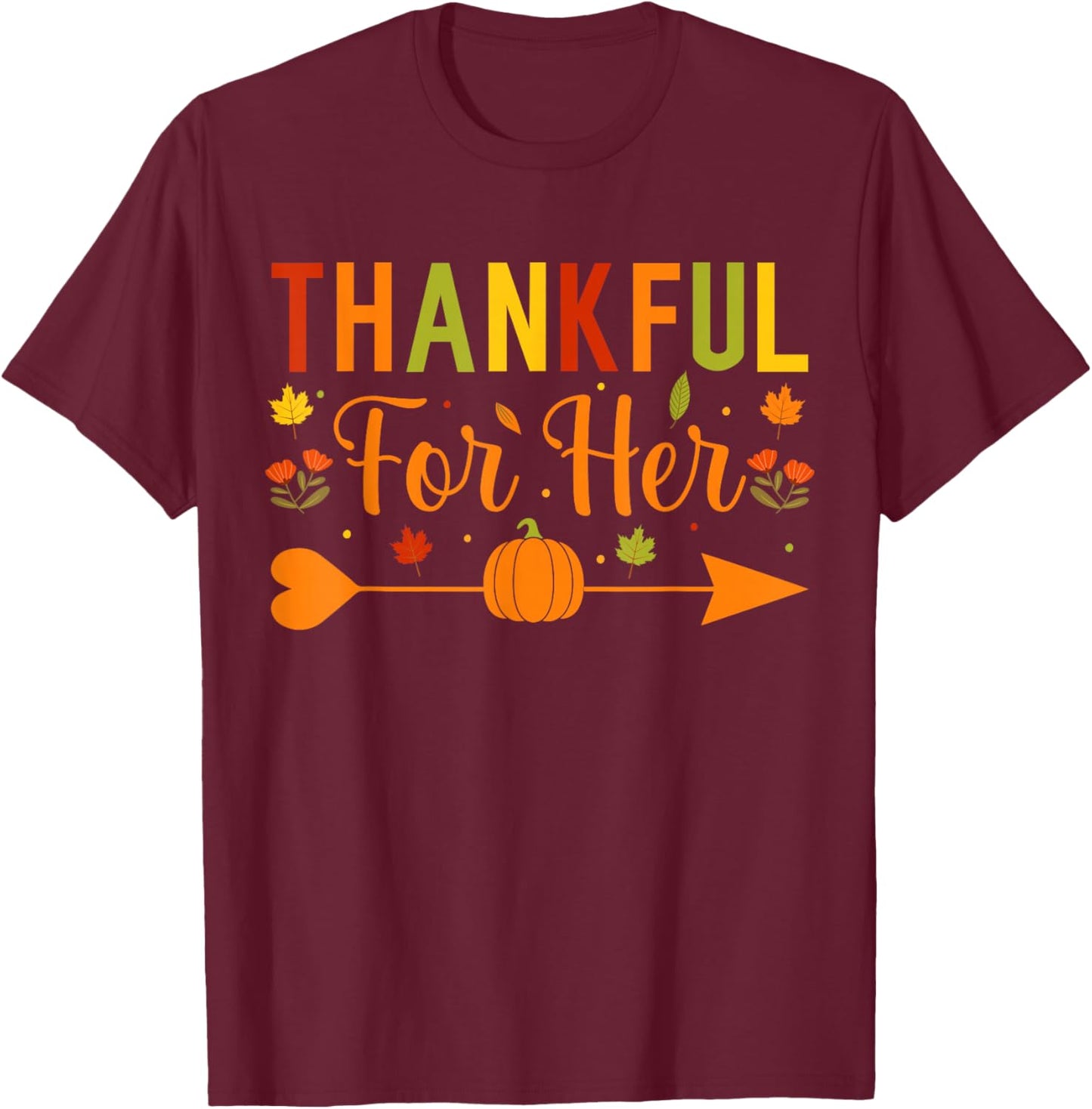 Thankful Couples Fall Matching Couple Thanksgiving T-Shirt - T-Shirt | Maroon