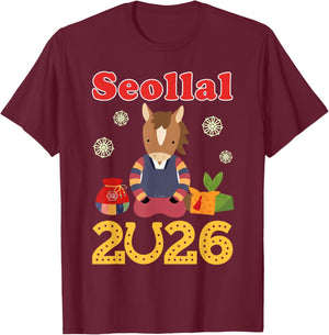 Seollal 2026 Happy Korean Lunar New Year Horse Decorations T-Shirt - T-Shirt | Maroon