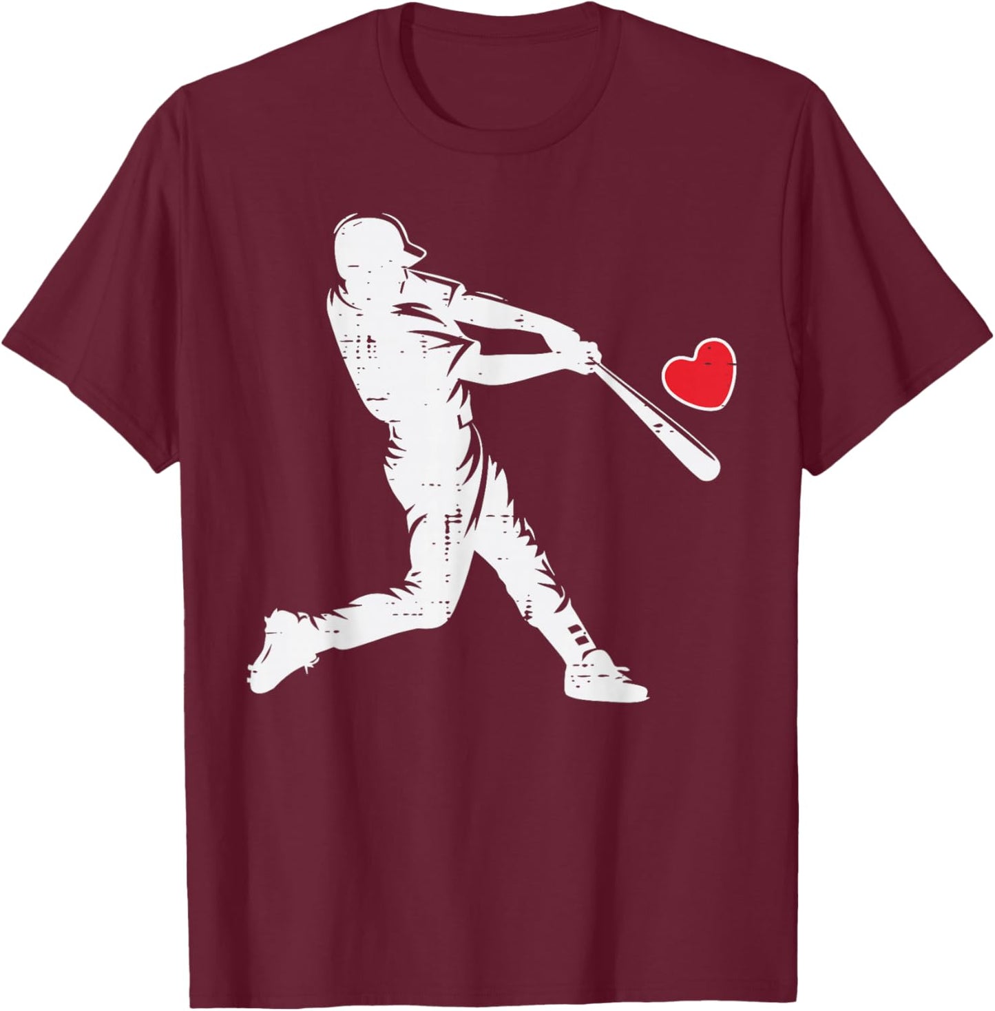 Valentines Day Baseball Batter Silhouette Heart Men Boys Kid T-Shirt - T-Shirt | Maroon