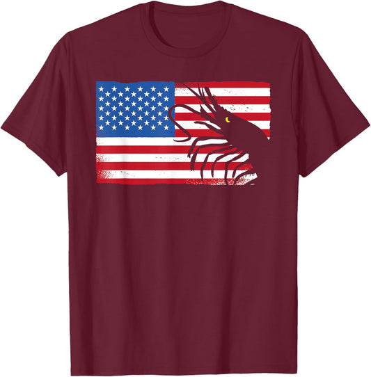 Shrimp American Flag Patriotic Shrimp T-Shirt - T-Shirt | Maroon