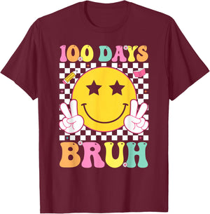 100 Days Bruh Boys Girls Kids 100th Day of School Teacher T-Shirt - T-Shirt | Maroon
