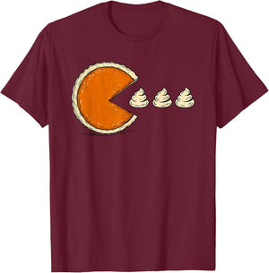 Funny Retro Arcade Game Thanksgiving Pumpkin Pie Chasing T-Shirt - T-Shirt | Maroon