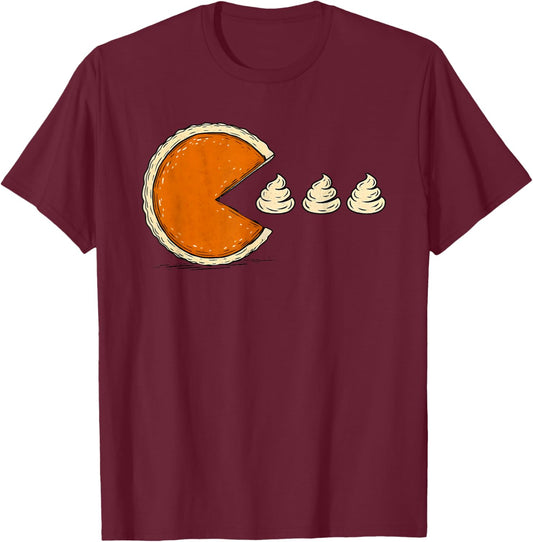 Funny Retro Arcade Game Thanksgiving Pumpkin Pie Chasing T-Shirt - T-Shirt | Maroon