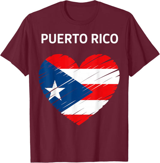 Puerto Rico Flag Heart Distressed Patriotic Pride Design T-Shirt - T-Shirt | Maroon