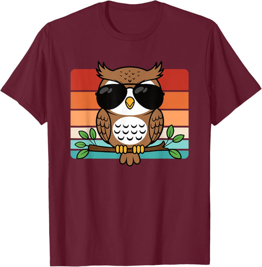 Cool Retro Owl Lover Funny Men Boys Kids T-Shirt - T-Shirt | Maroon