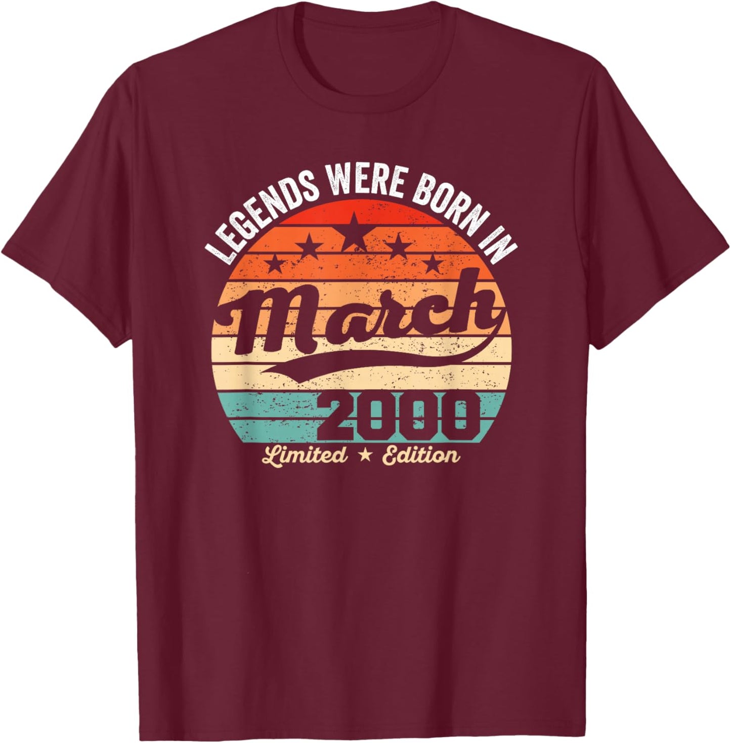 Vintage 26th Birthday Legends were Born in March 2000 T-Shirt - T-Shirt | Maroon