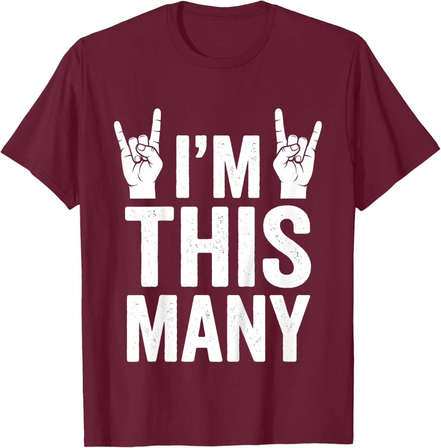 Kids I'm This Many 4th Birthday Rock Hands 4 Year Old T-Shirt - T-Shirt | Maroon