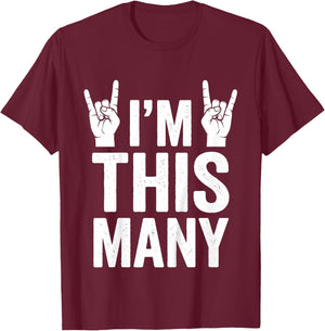 Kids I'm This Many 4th Birthday Rock Hands 4 Year Old T-Shirt - T-Shirt | Maroon