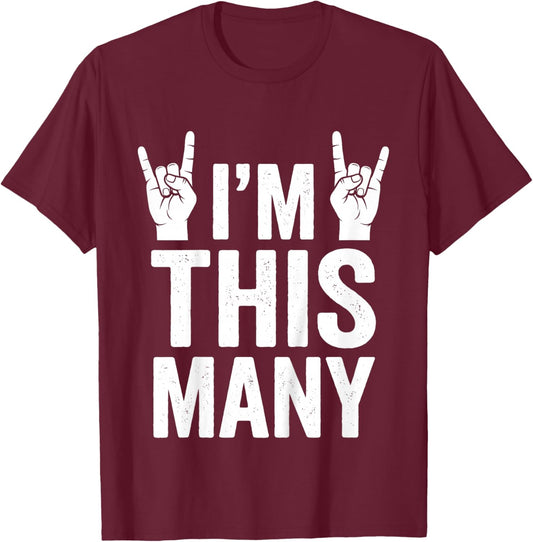 Kids I'm This Many 4th Birthday Rock Hands 4 Year Old T-Shirt - T-Shirt | Maroon