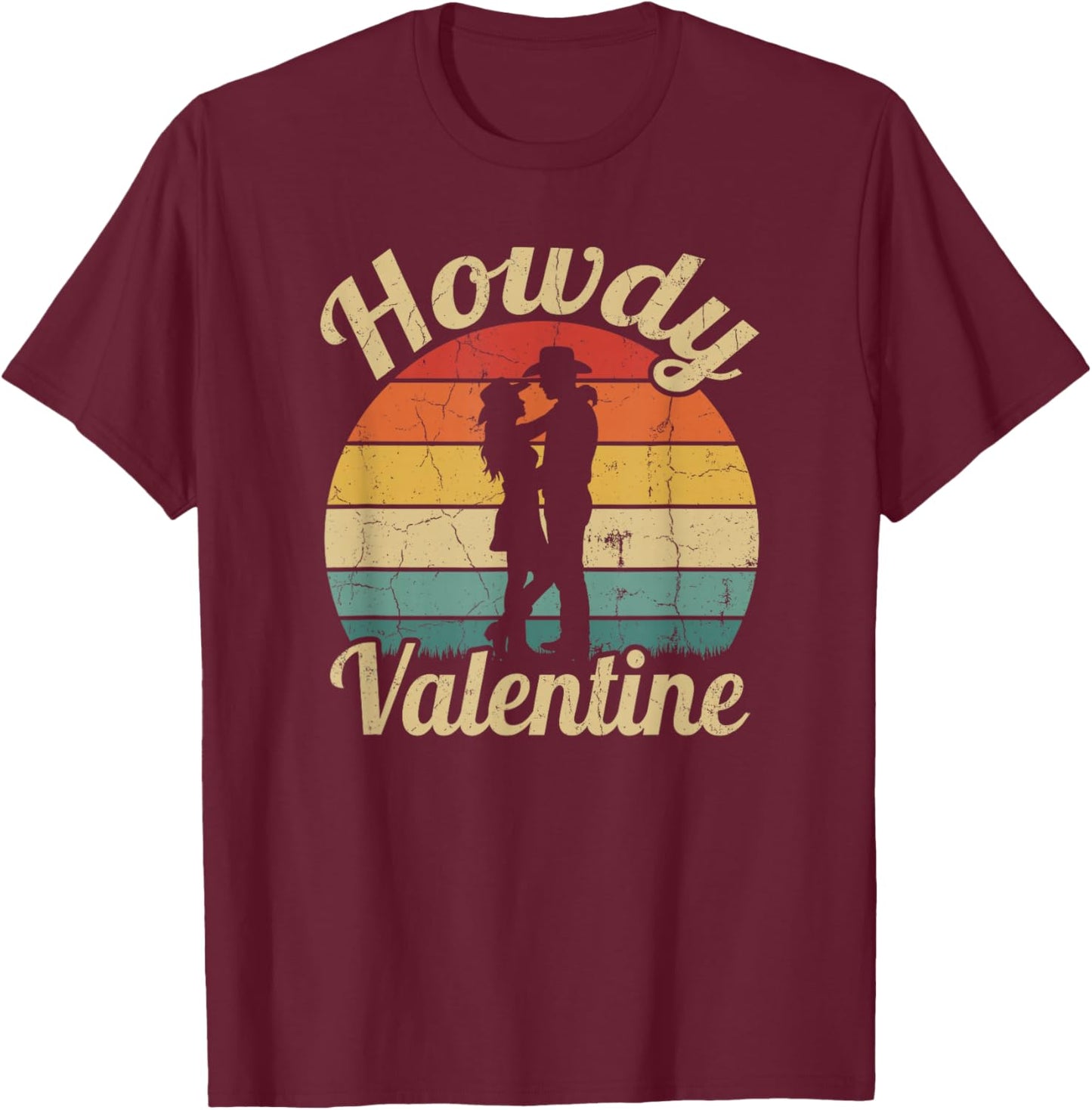 Vintage Howdy Valentine Cute Cowboy Cowgirl Western T-Shirt - T-Shirt | Maroon