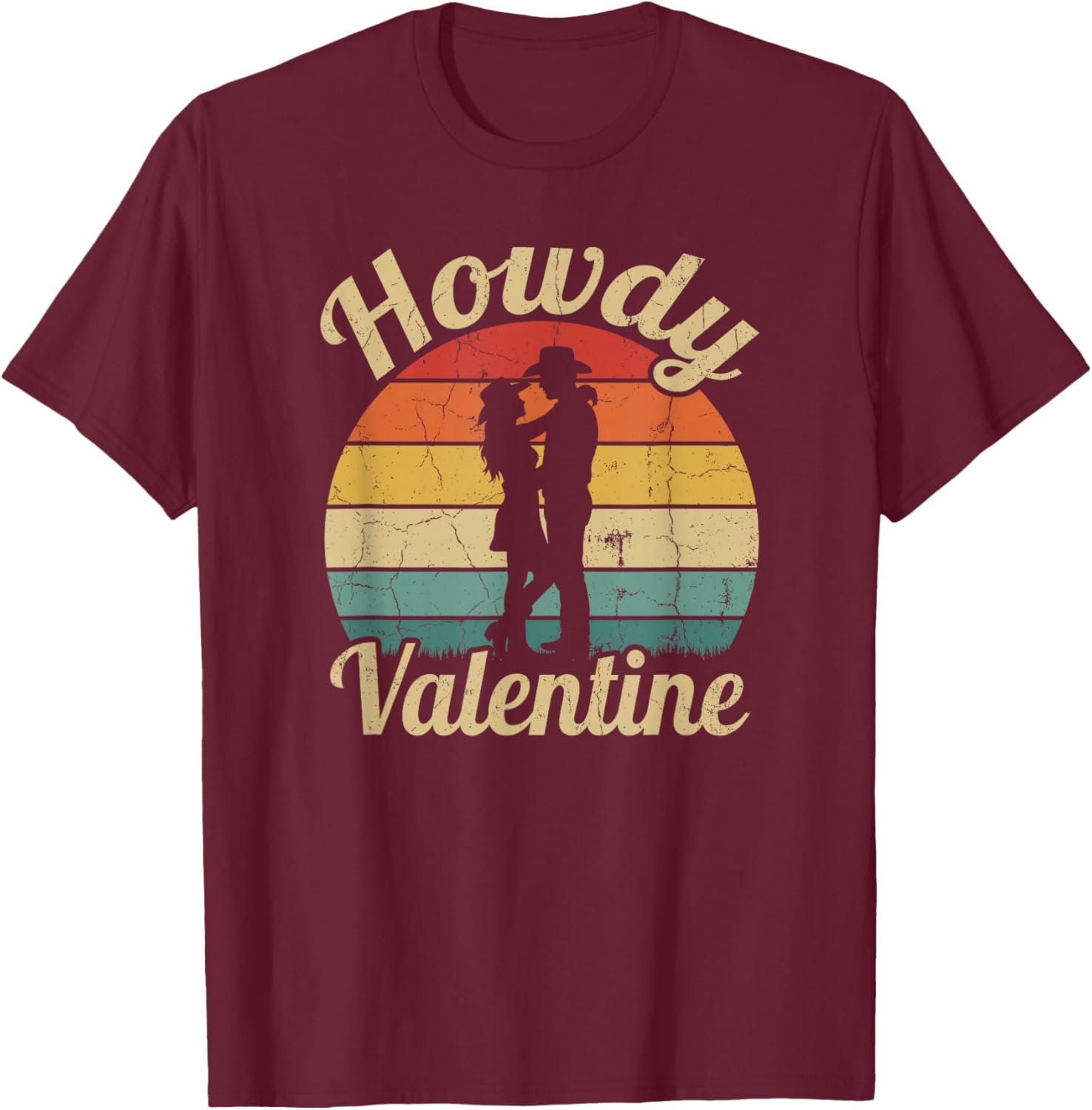 Vintage Howdy Valentine Cute Cowboy Cowgirl Western T-Shirt - T-Shirt | Maroon