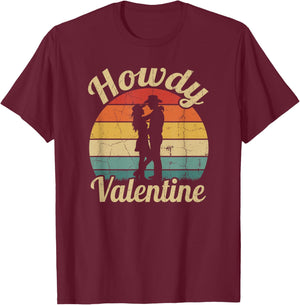 Vintage Howdy Valentine Cute Cowboy Cowgirl Western T-Shirt - T-Shirt | Maroon