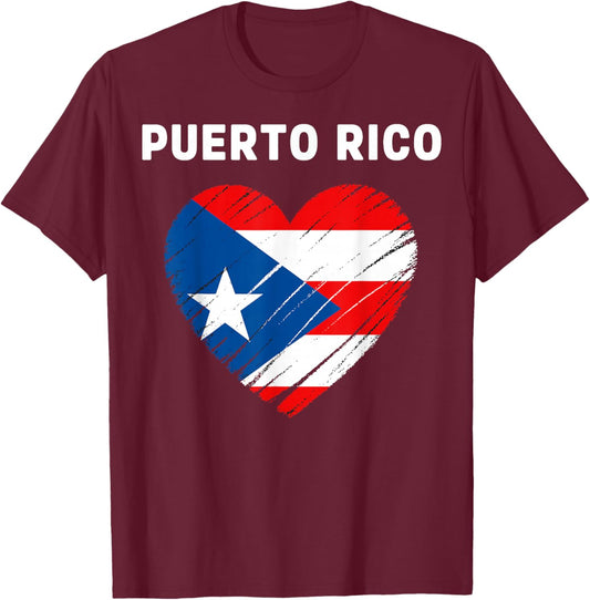 Puerto Rico Flag Heart Distressed Patriotic Pride Design T-Shirt - T-Shirt | Maroon