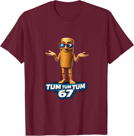 Funny Wooden Character six Seven Meme Style TUM 67 GEN-Z T-Shirt - T-Shirt | Maroon