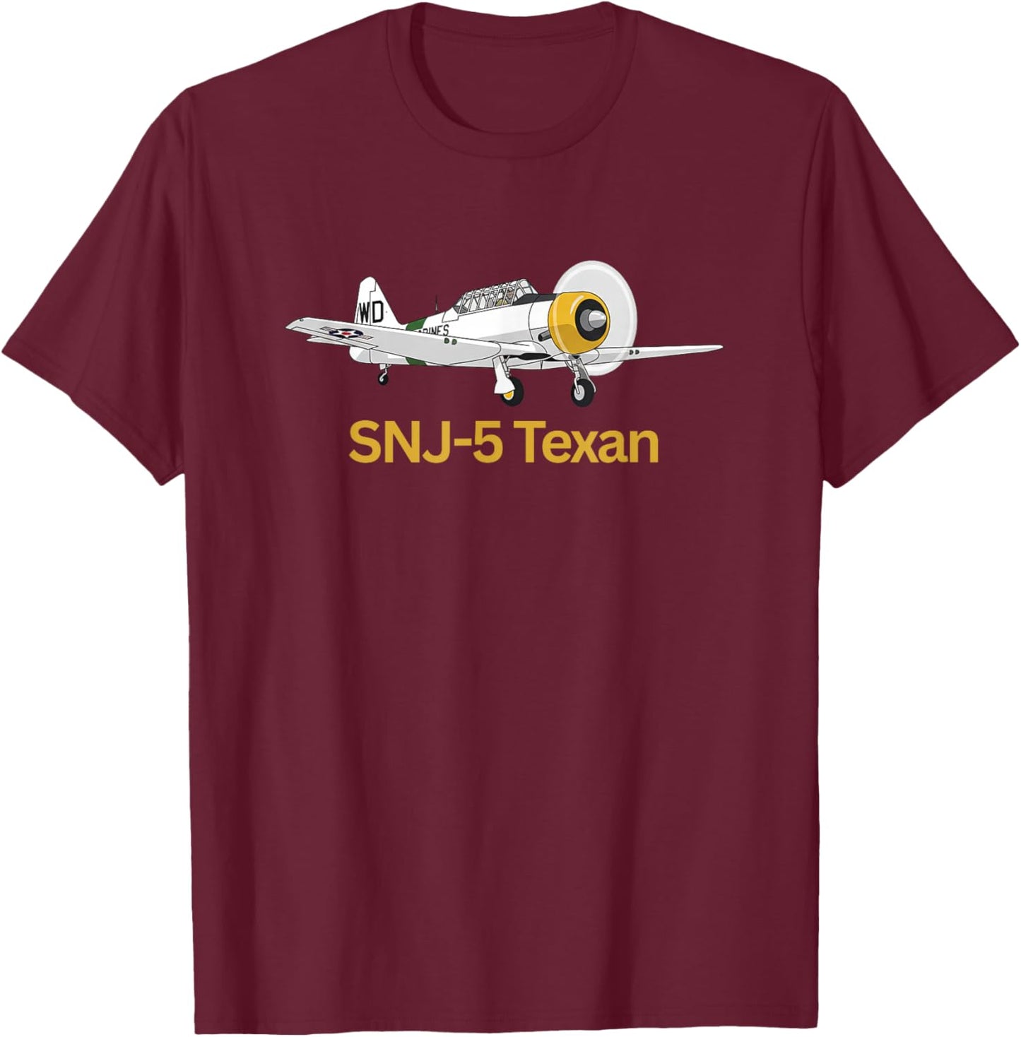 North American SNJ-5 Texan World War II Military Airplane T-Shirt - T-Shirt | Maroon