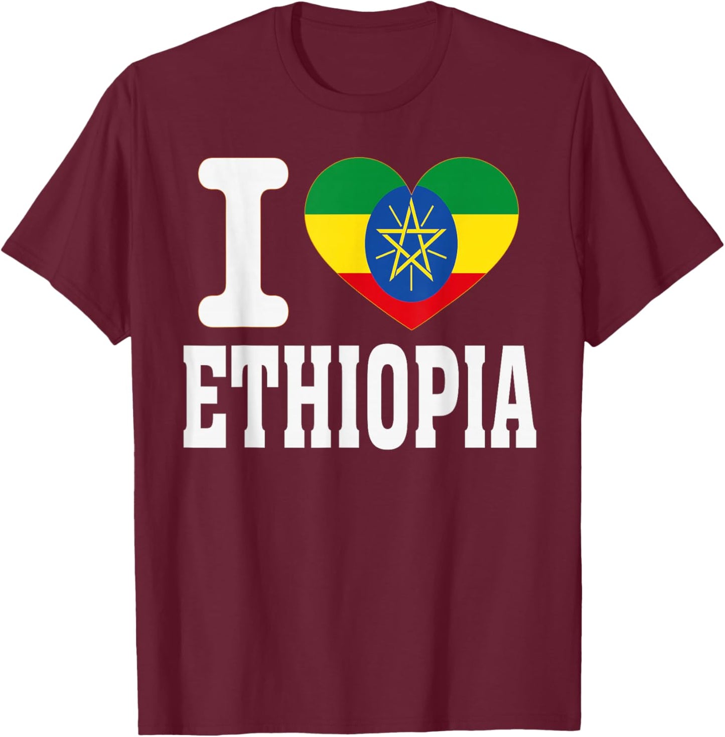 I Love Ethiopia Heart Souvenir Lovers Pride Travel T-Shirt - T-Shirt | Maroon