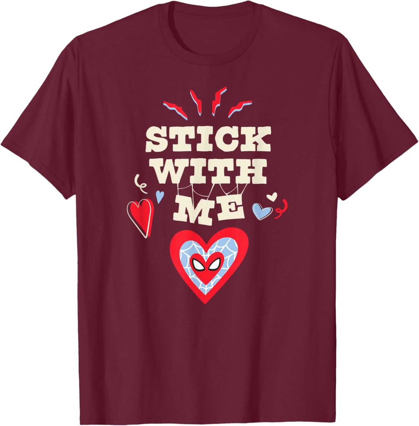Marvel Spider-Man Stick with Me Valentine's Day Heart T-Shirt - T-Shirt | Maroon