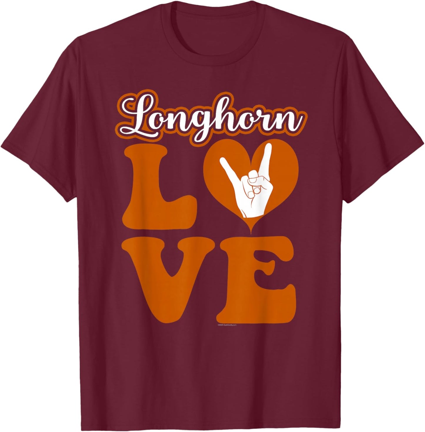 Love Longhorn Girl Heart Cute Retro Letters T-Shirt - T-Shirt | Maroon