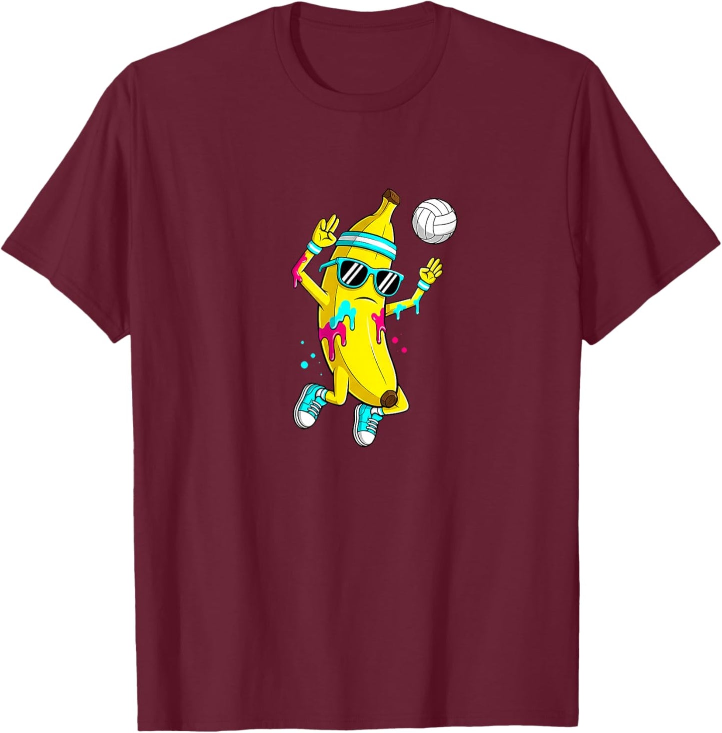 Funny Banana Volleyball Player Graphic T-Shirt - T-Shirt | Maroon