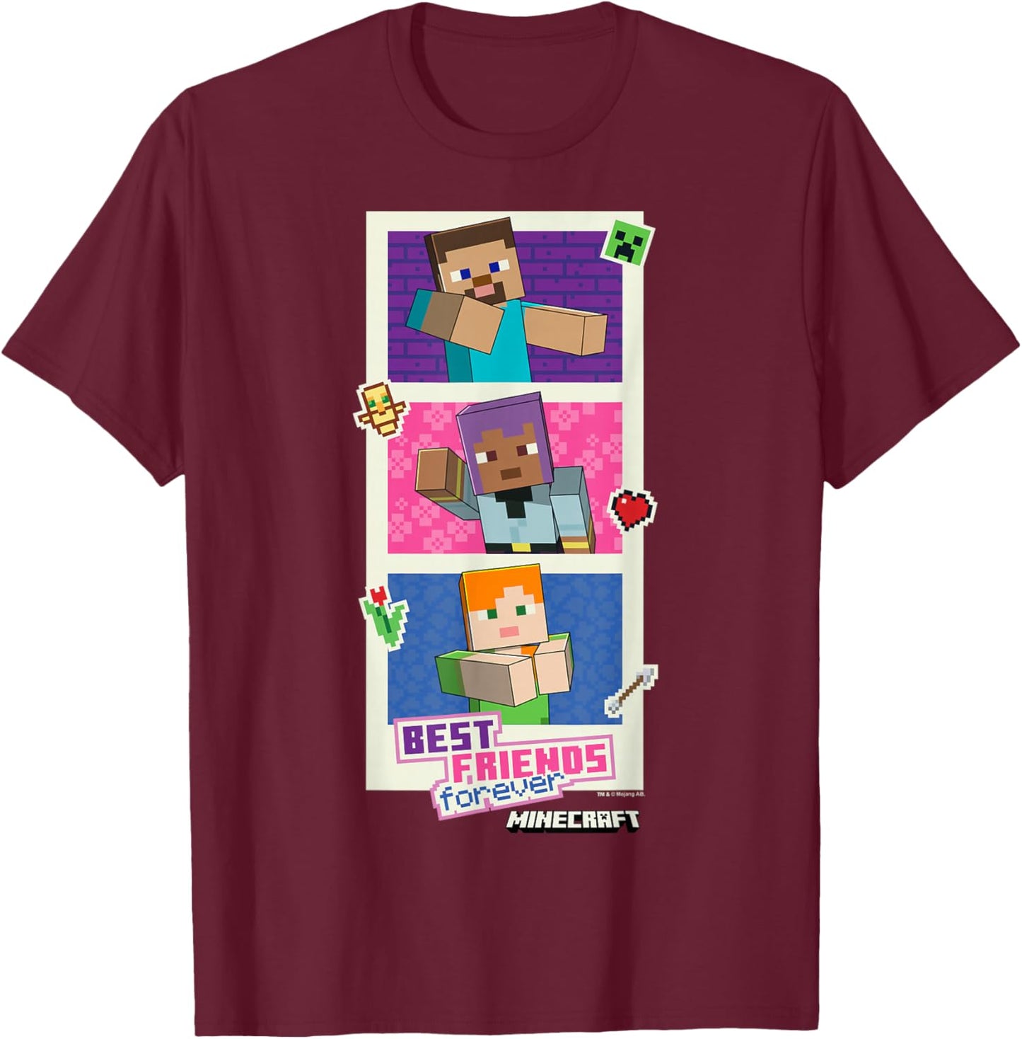 Minecraft Valentine's Day Best Friends Forever Photo Booth T-Shirt - T-Shirt | Maroon