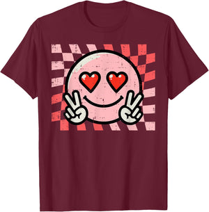 Valentines Day Face Peace Retro Groovy Women Men Kids T-Shirt - T-Shirt | Maroon