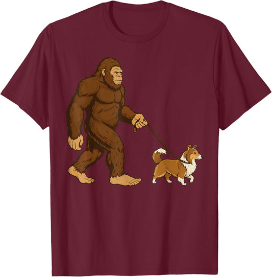 Bigfoot Shetland Sheepdog Retro Sheltie T-Shirt - T-Shirt | Maroon