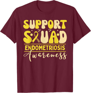 Support Squad Endometriosis Awareness Heart Yellow Ribbon T-Shirt - T-Shirt | Maroon