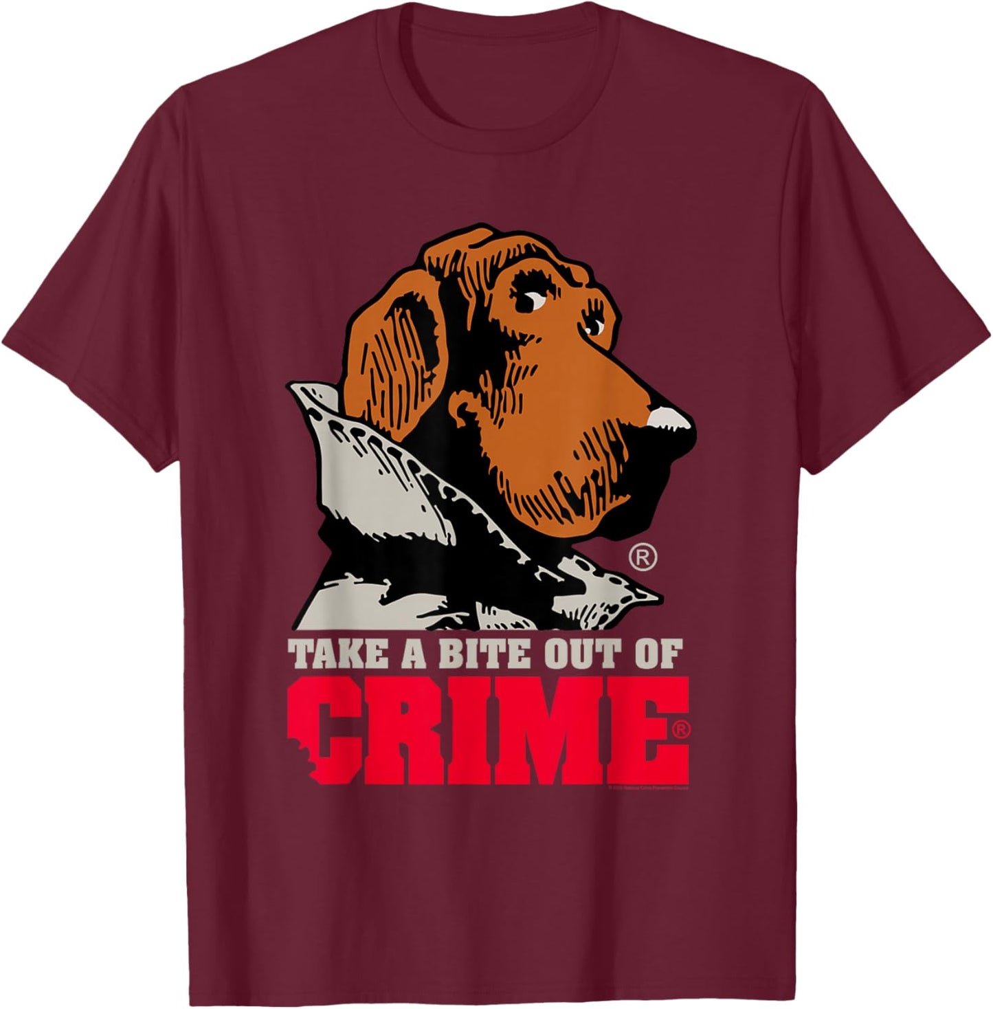 McGruff The Crime Dog Take a Bite Out of Crime Retro PSA T-Shirt - T-Shirt | Maroon
