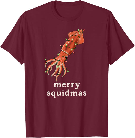 Merry Squidmas Funny Squid Christmas Joke Sea Creature T-Shirt - T-Shirt | Maroon